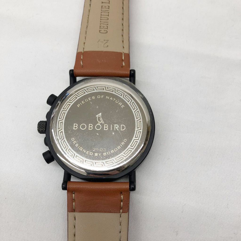 BOBOBIRD ボボバード メンズ 腕時計 木製文字盤 木製ベゼル クロノグラフ デイト レザーベルト ブラック×ブラウン_画像7