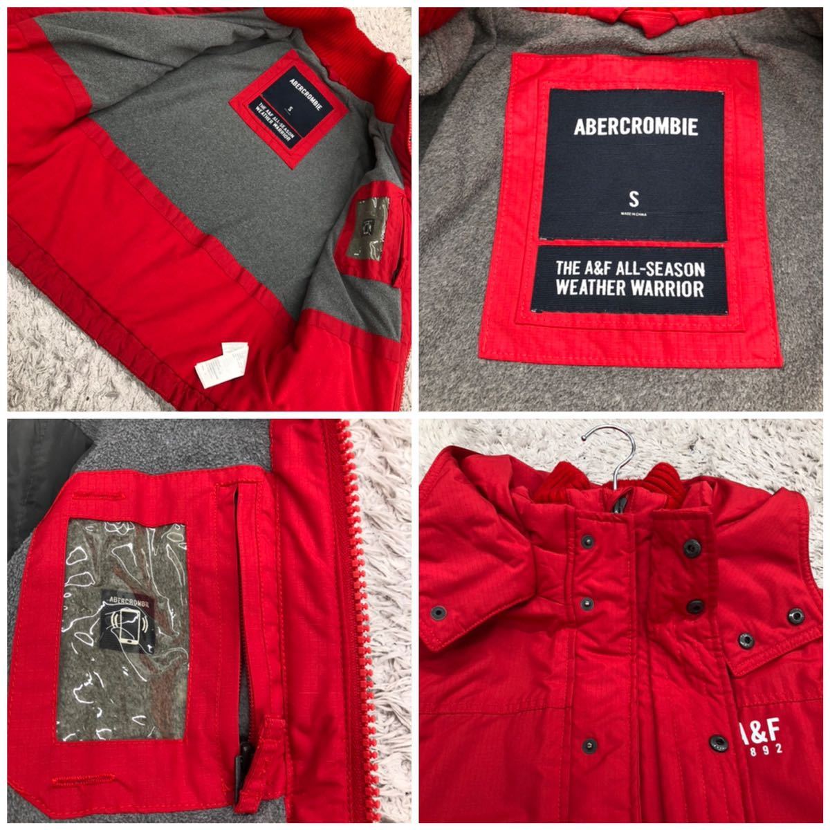 ABERCROMBIE&FITCH アバクロンビーアンドフィッチ メンズ THE A&F ALL-SEASON WEATHER WARRIOR ブルゾン ジャケット フード付 レッド Sの画像5