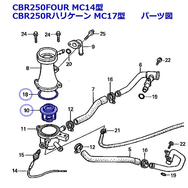 ホンダ CBR250Rハリケーン(MC17型) サーモスタットセット MC14、MC19、MC22共通_画像2