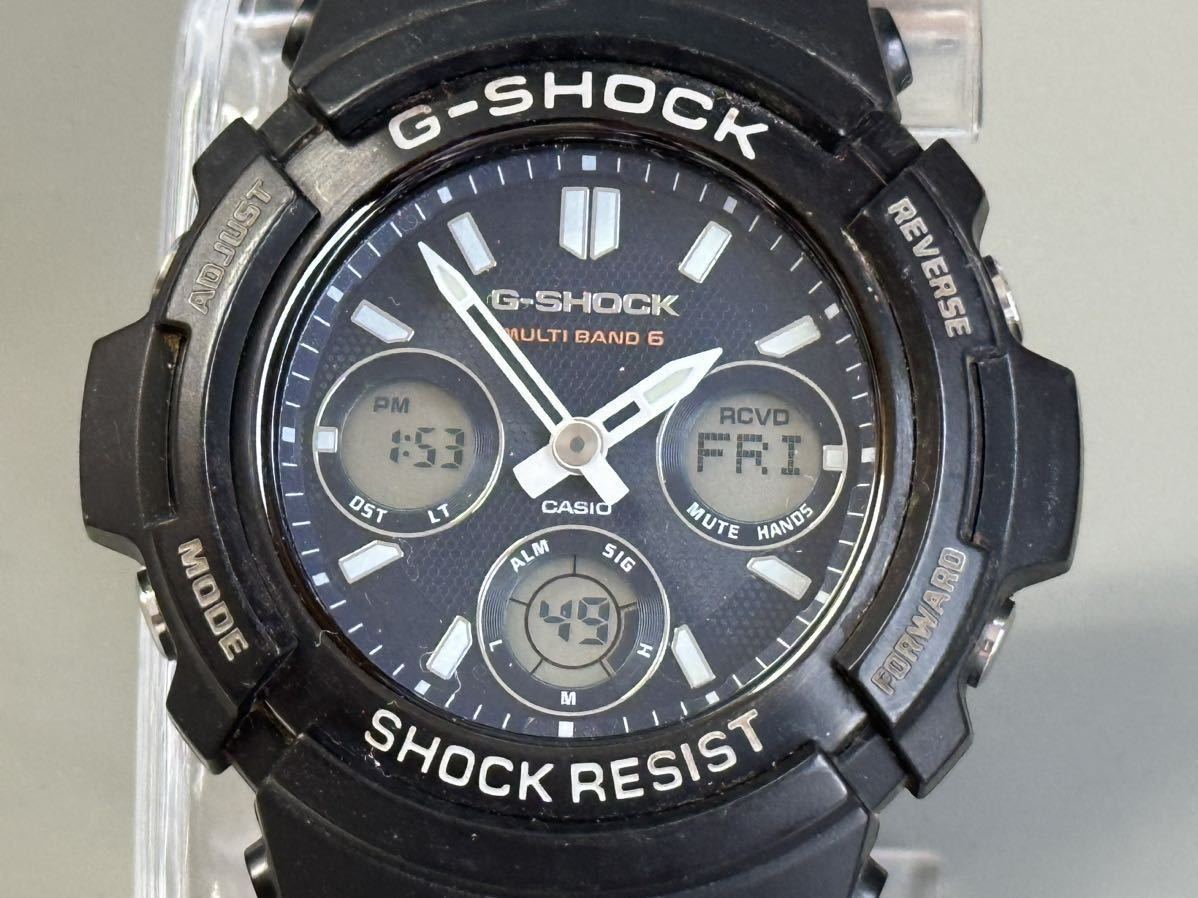 1円〜◇CASIO カシオ G-SHOCK Gショック マルチバンド6 ソーラー電波時計 AWG-M100SB アナデジ ネイビー文字盤 メンズ腕時計 稼働品_画像1