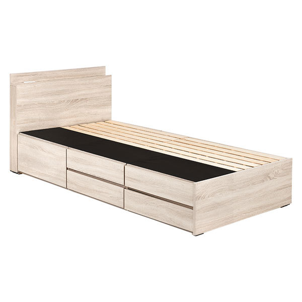 木製チェスト付ベッド シングルベッド 引出し5杯付ベッドフレーム すのこ床板 シンプルスタイル ナチュラルウォッシュ色 KB-3059S-NS