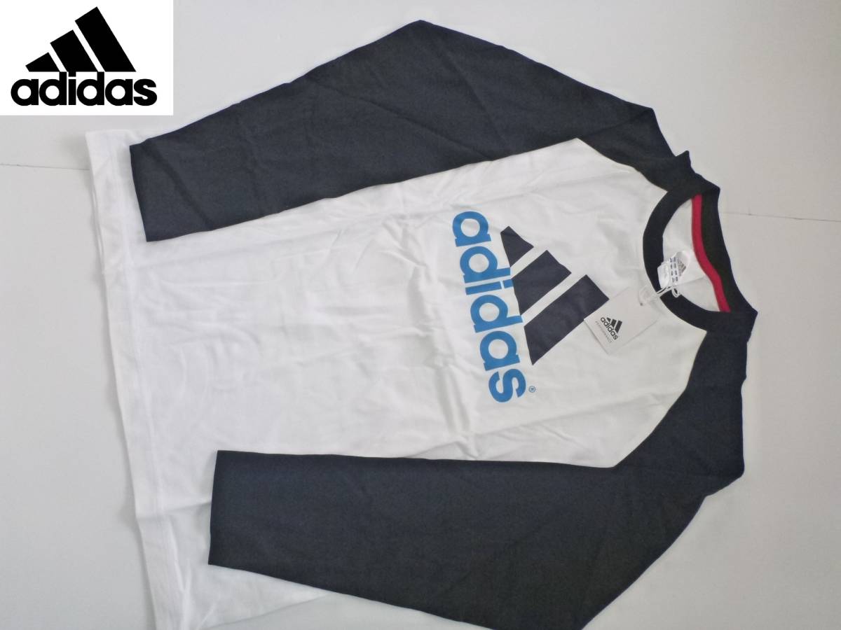 新品 adidas アディダス★黒×白 長袖 Tシャツ 綿100 160 大人のS相当の画像1