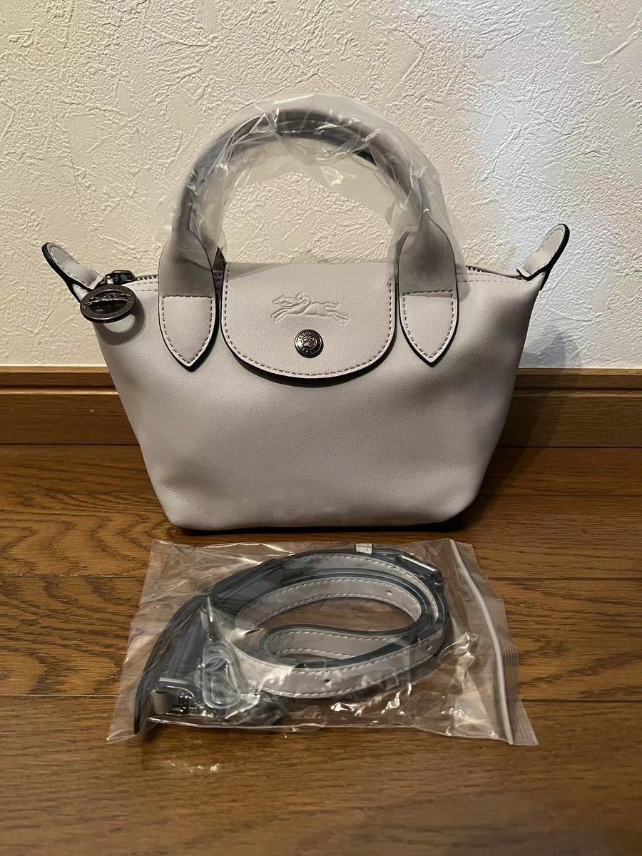 【新品】ロンシャン LONGCHAMP ル プリアージュ キュイール　XS トップハンドルバッグ ライトグレー- レザー　_画像1