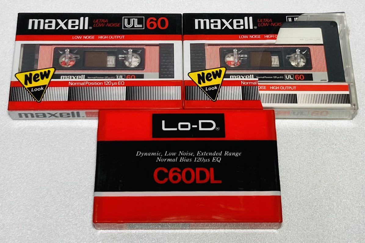 KGNY3536 未使用品 カセットテープ maxell マクセル UL60 Lo-D ローディ C60DL ノーマルポジション 3本セット 現状品_画像1