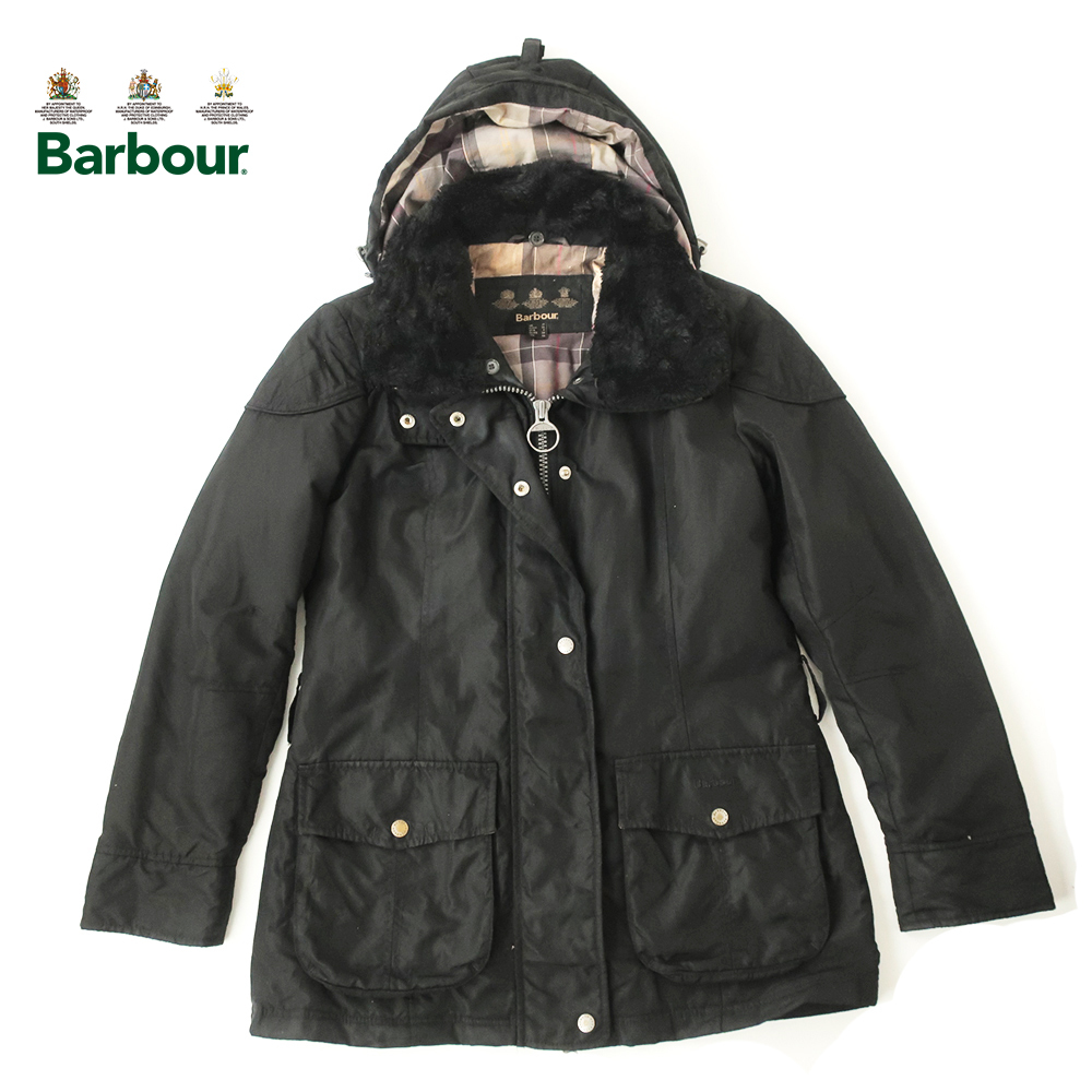 Barbour バブアー 中綿ハーフブルゾン フード付きパフィングジャケット/ナイロン100%/撥水シェル ブラック UK10(M程)_画像1
