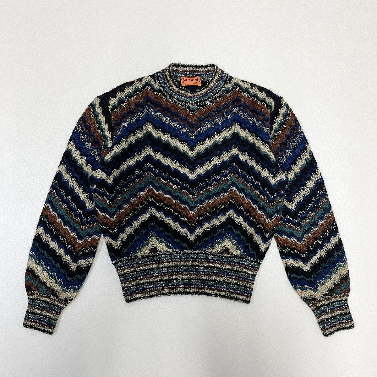 ●MISSONI ミッソーニ 長袖 ニット セーター カットソー マルチカラー ジェブロン柄 オレンジタグ イタリア製 レディース 0.33㎏●_画像1