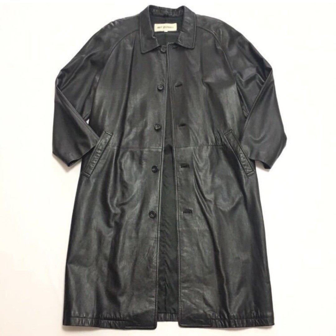 ART GLENHILL レザー 牛革 トレンチ コート 黒 ART GLENHILL 本革羊革オールレザーステンカラーコートL