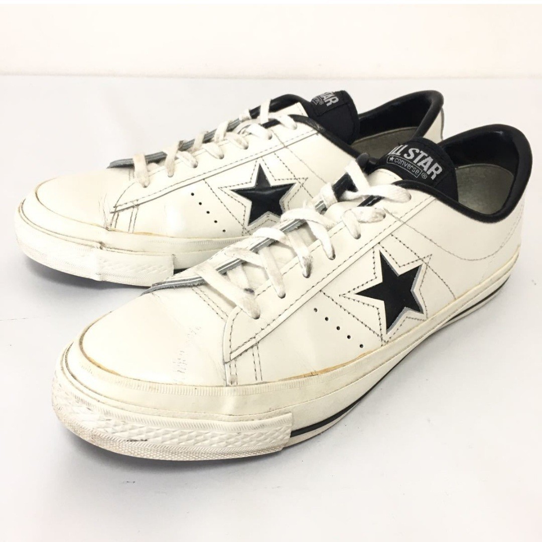 CONVERSEコンバース☆ワンスター26cm☆ホワイト本革レザーシューズメンズ廃盤限定スニーカー日本製白x黒くつ靴オールスターONE STAR