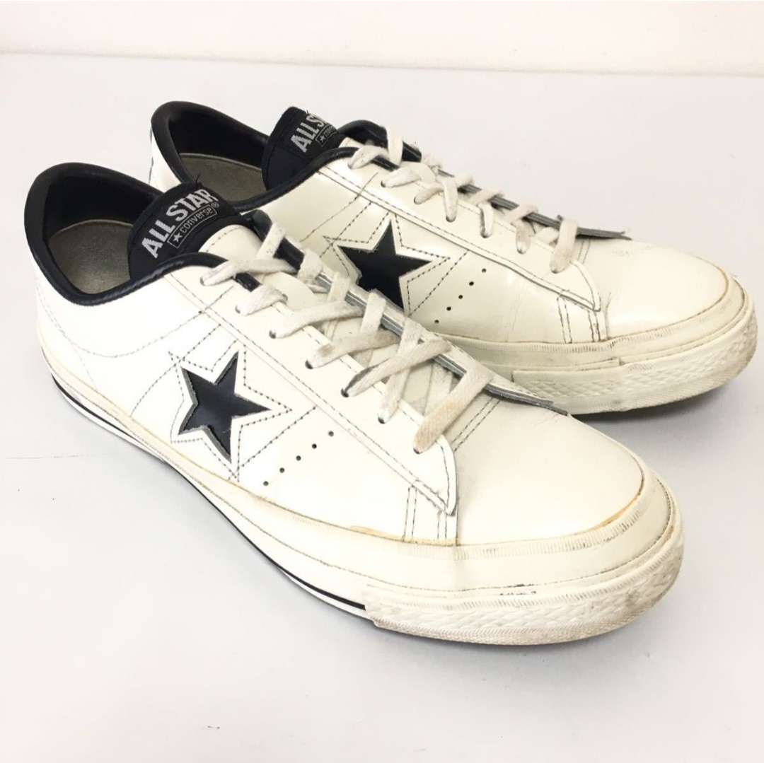 CONVERSEコンバース☆ワンスター26cm☆ホワイト本革レザーシューズメンズ廃盤限定スニーカー日本製白x黒くつ靴オールスターONE STAR