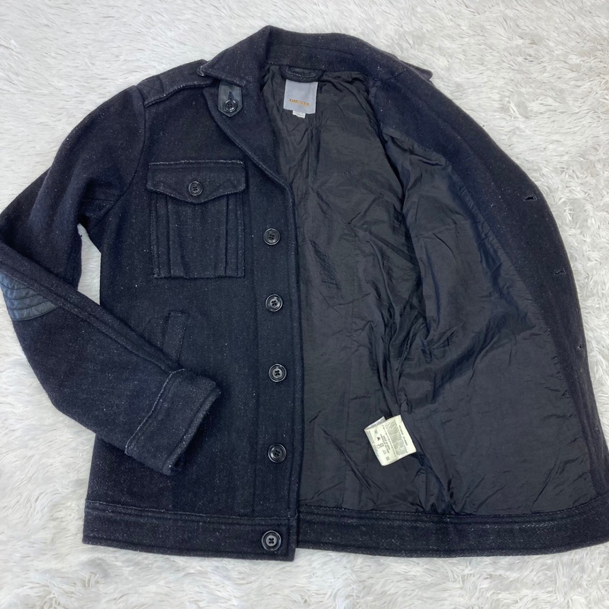 ディーゼル DIESEL ウールジャケット Gジャン ブルゾン ロゴチャーム エルボーパッチ ブラック 黒 S表記 日本サイズM相当 ジャンパー 上着の画像1