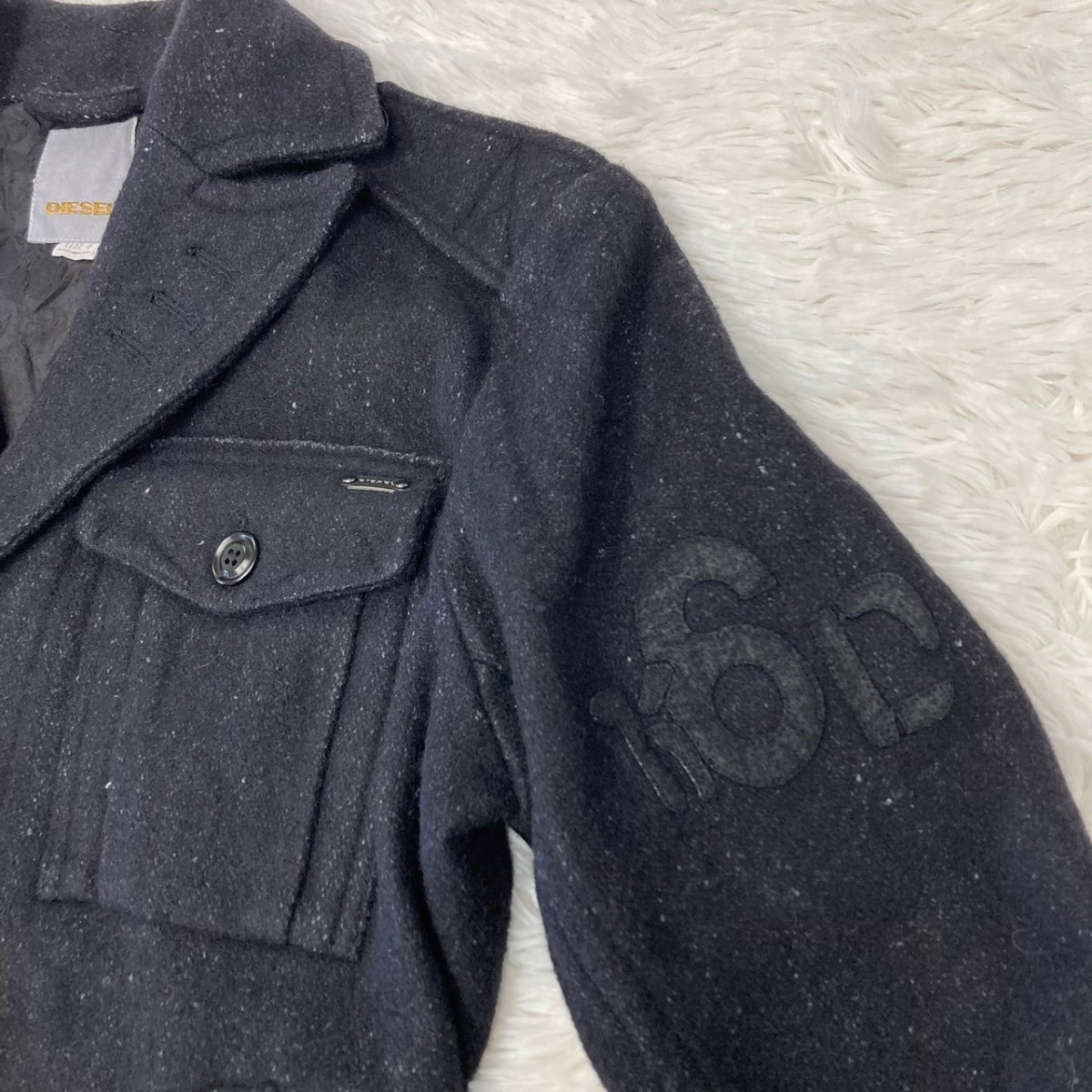 ディーゼル DIESEL ウールジャケット Gジャン ブルゾン ロゴチャーム エルボーパッチ ブラック 黒 S表記 日本サイズM相当 ジャンパー 上着の画像8