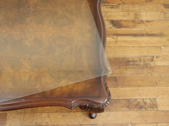 ガラストップコーヒーテーブル　猫脚　杢目を活かした天板模様が素敵　ローテーブル　イギリス　アンティークフレックス　58912_画像4