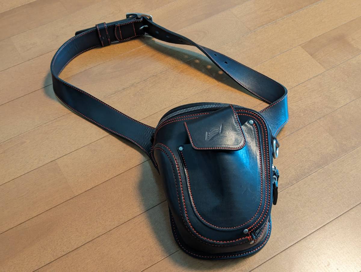 HYOD レザーヒップバッグ　ブラック／オレンジステッチ　STB703SL HYOD×GAHO LEATHER HIP BAG-TYPE-C_画像1