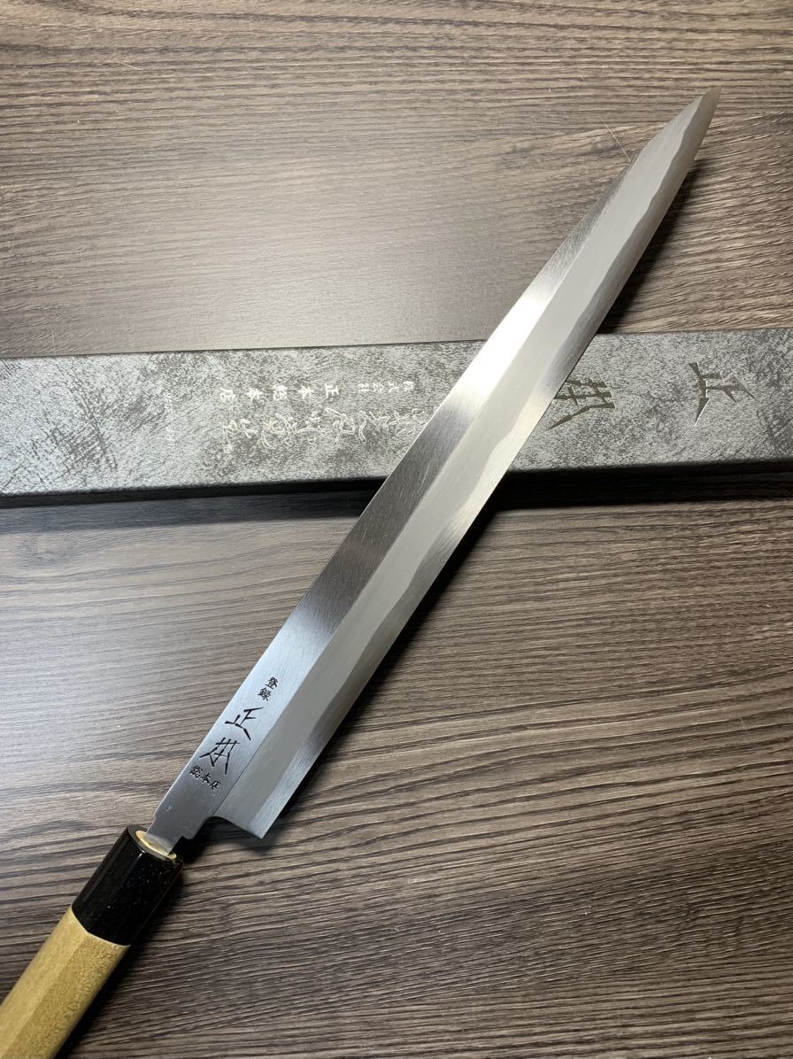 正本総本店　刺身　柳刃　包丁　本霞玉白鋼　　尺　30cm KS0430 水牛角柄 _画像3