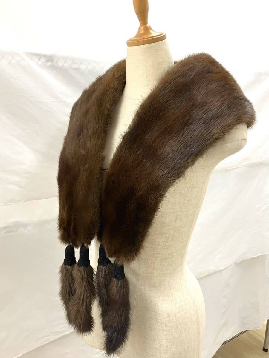  used fur shawl mink stole Japanese clothes dark brown lady's 38402