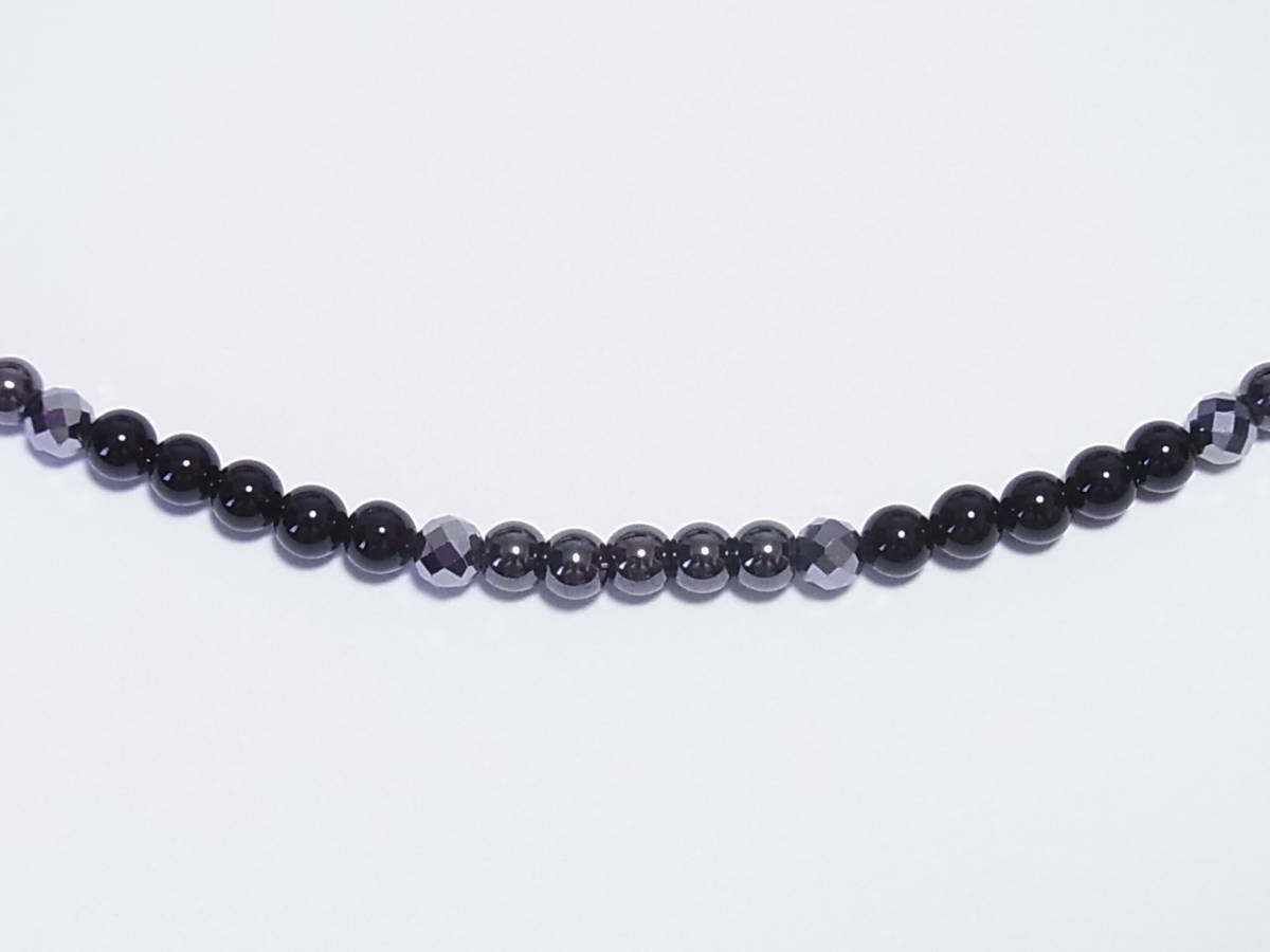 高純度テラヘルツ カット/天然ブラック・オニキス/磁気ヘマタイト 4mm ネックレスの画像2
