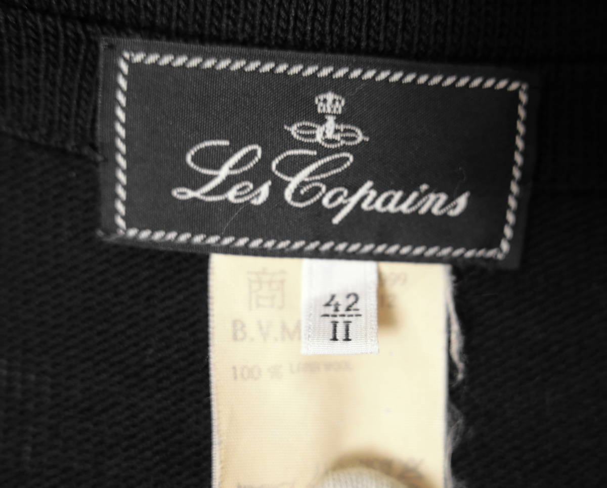 イタリア製 Les Copains レコパン ニット ジャケット ウール 42 上着 黒 レディース ブランド古着_画像8