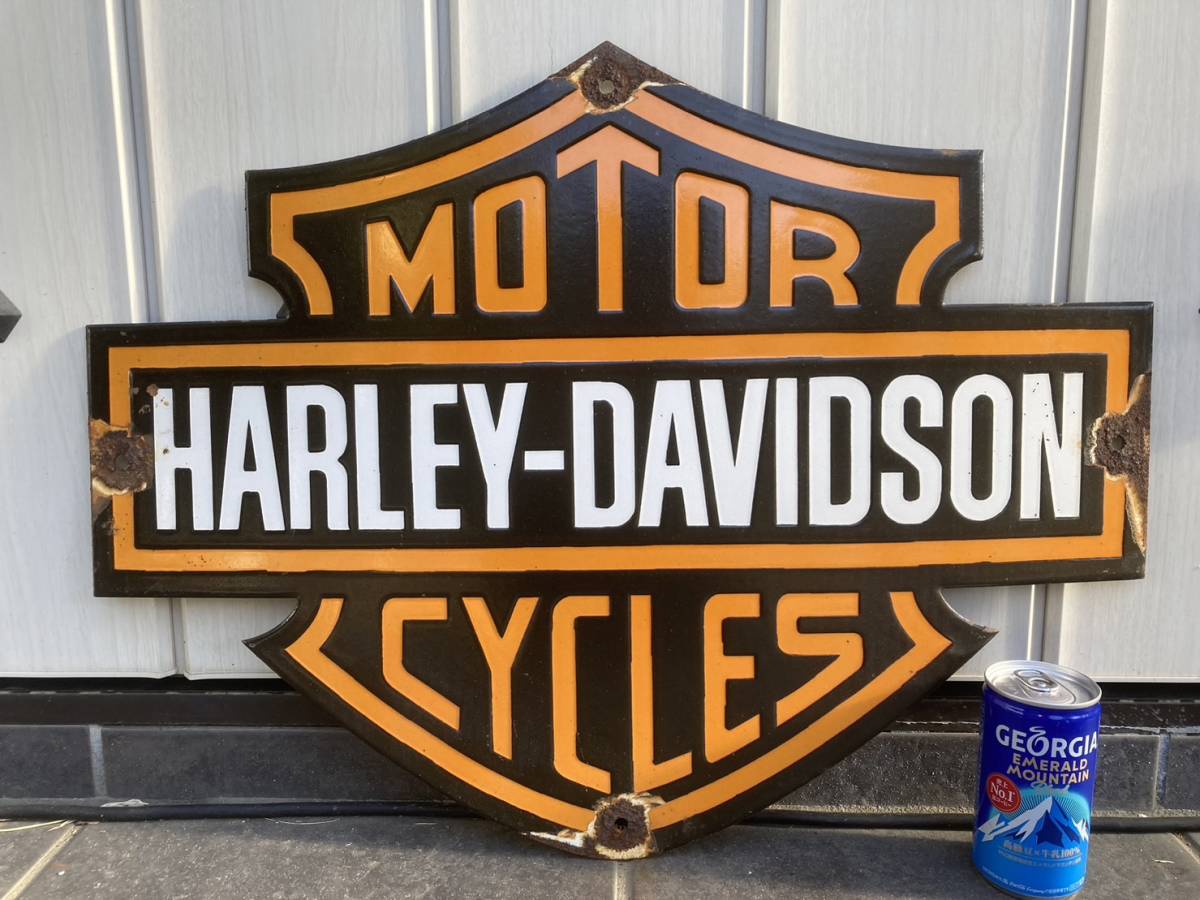 ビンテージ 看板 Harley Davidson ハーレーダビッドソン 幅56cm / ガレージ ホーロー看板 アメリカ 世田谷ベース