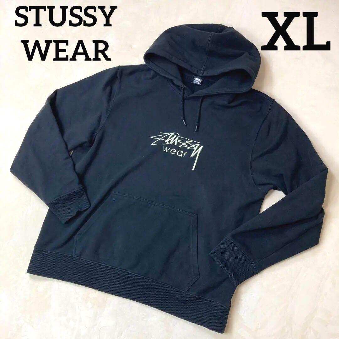 美品　STUSSY WEAR ステューシー　パーカー　XL オーバーサイズ　フリース　ブラック　裏起毛_画像1