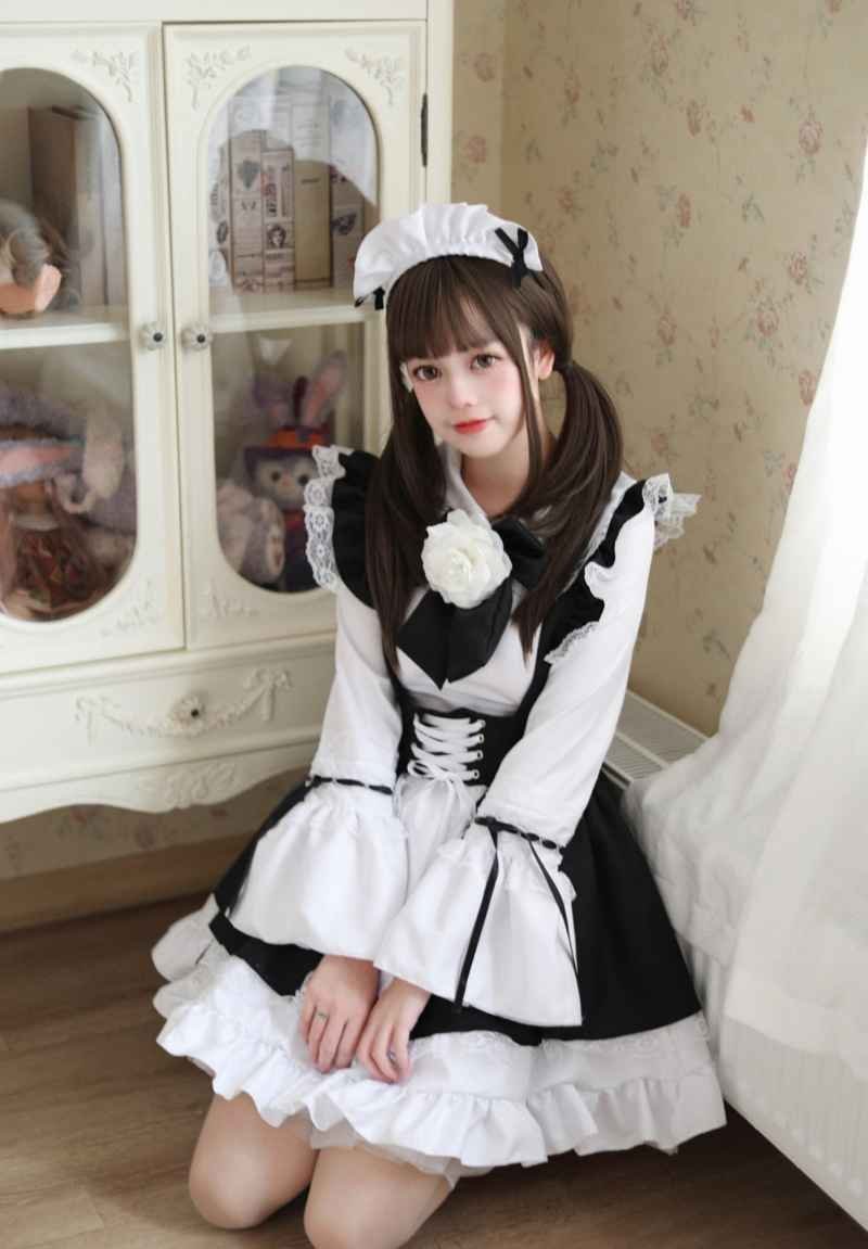 コスプレ メイド服 エプロン ロリータ クラシカル ゴスロリ ハロウィン 6set S ブラック_画像5