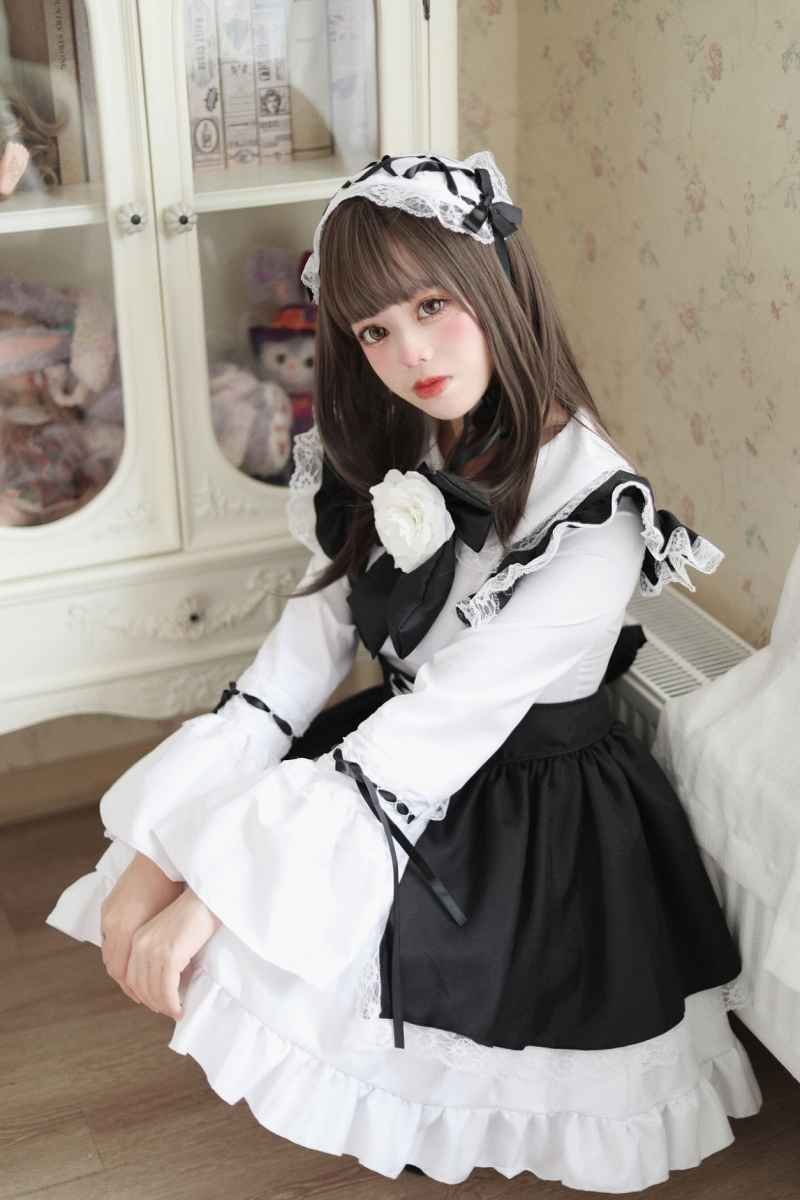 コスプレ メイド服 エプロン ロリータ クラシカル ゴスロリ ハロウィン 6set S ブラック_画像3