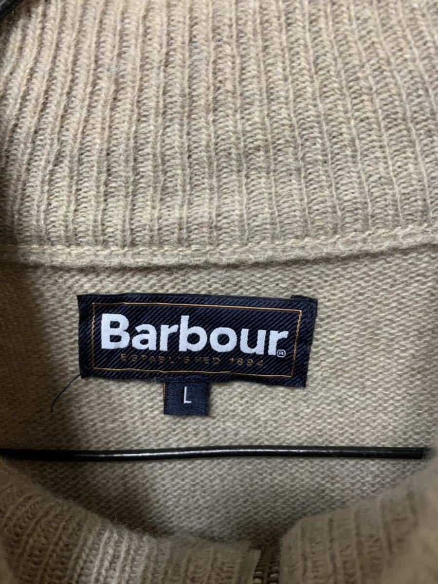 Barbour Essential Leather Patch Wool Half Zip バブアー ボタンプラケット プルオーバーニットセーター サイズL BEIGE ジャケット_画像5