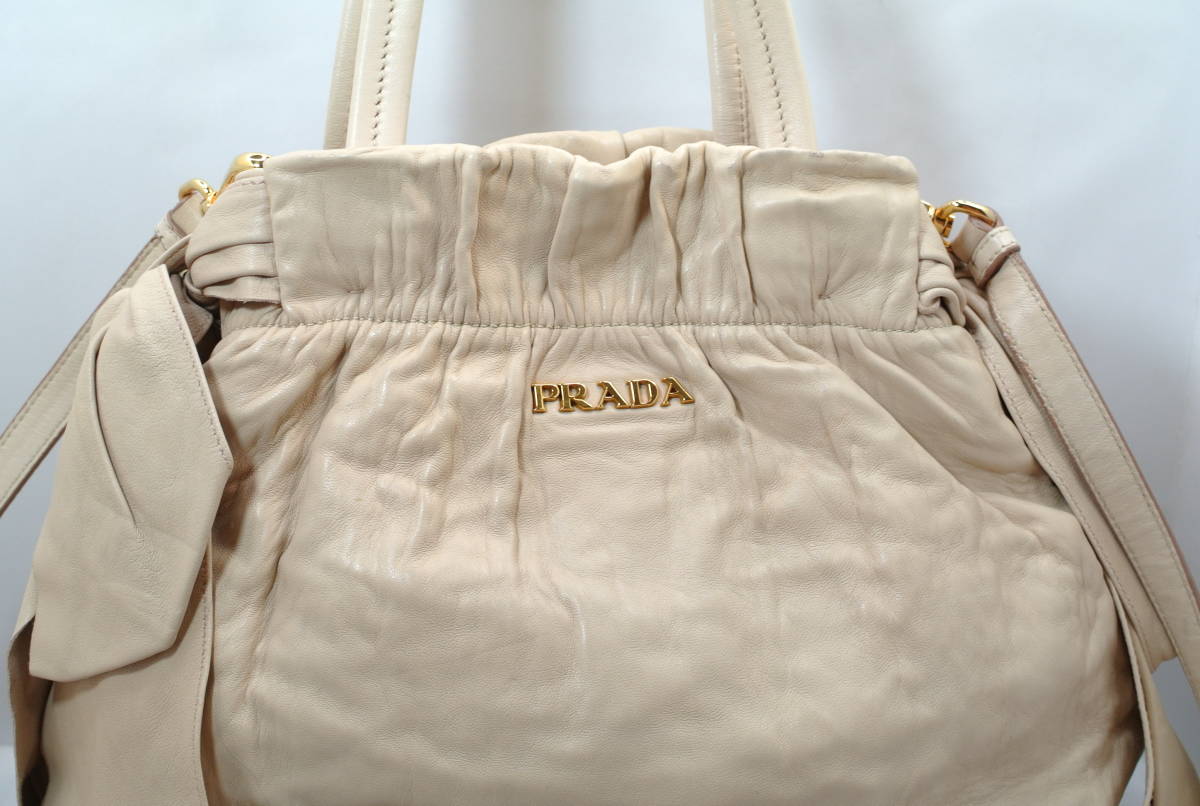 PRADA プラダ NAPPA ANTIQUE BN1760 F0236 CIPRIA ナッパ レザー サイドリボン 2way ショルダーバッグ ハンドバッグ ベージュ レディース _画像3