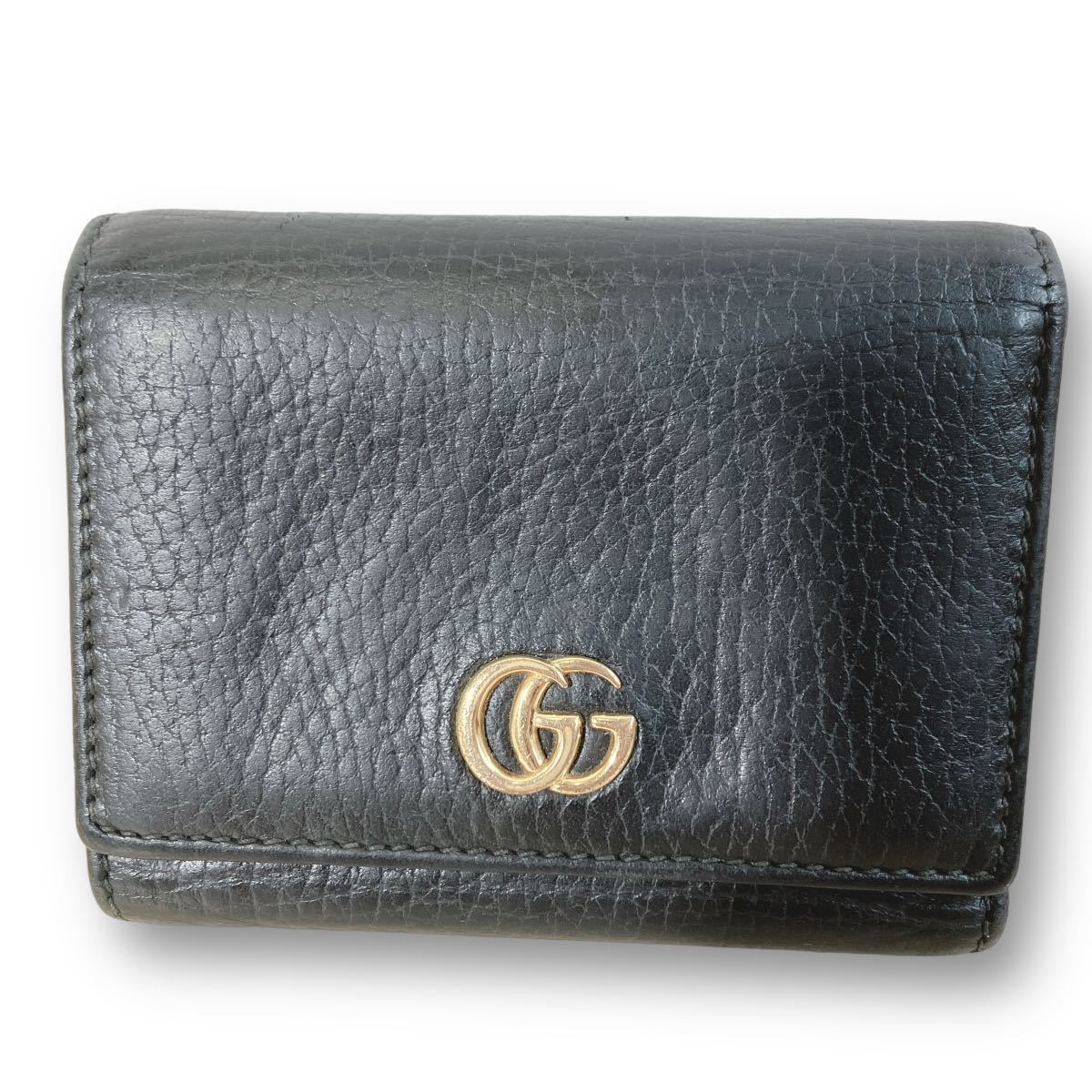 1円~ GUCCI グッチ GGマーモント プチマーモント GGロゴ 折財布 三つ折り財布 コンパクト ミニ財布 コンパクトウォレット レザー シボ革_画像2