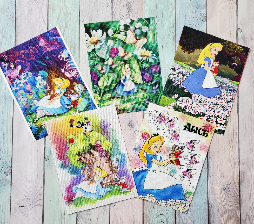 パネル生地5枚セット＊「ふしぎの國(guó)のアリス」＊19×15㎝＊ハンドメイド＊キャンバス地＊はぎれ 新品　X-68