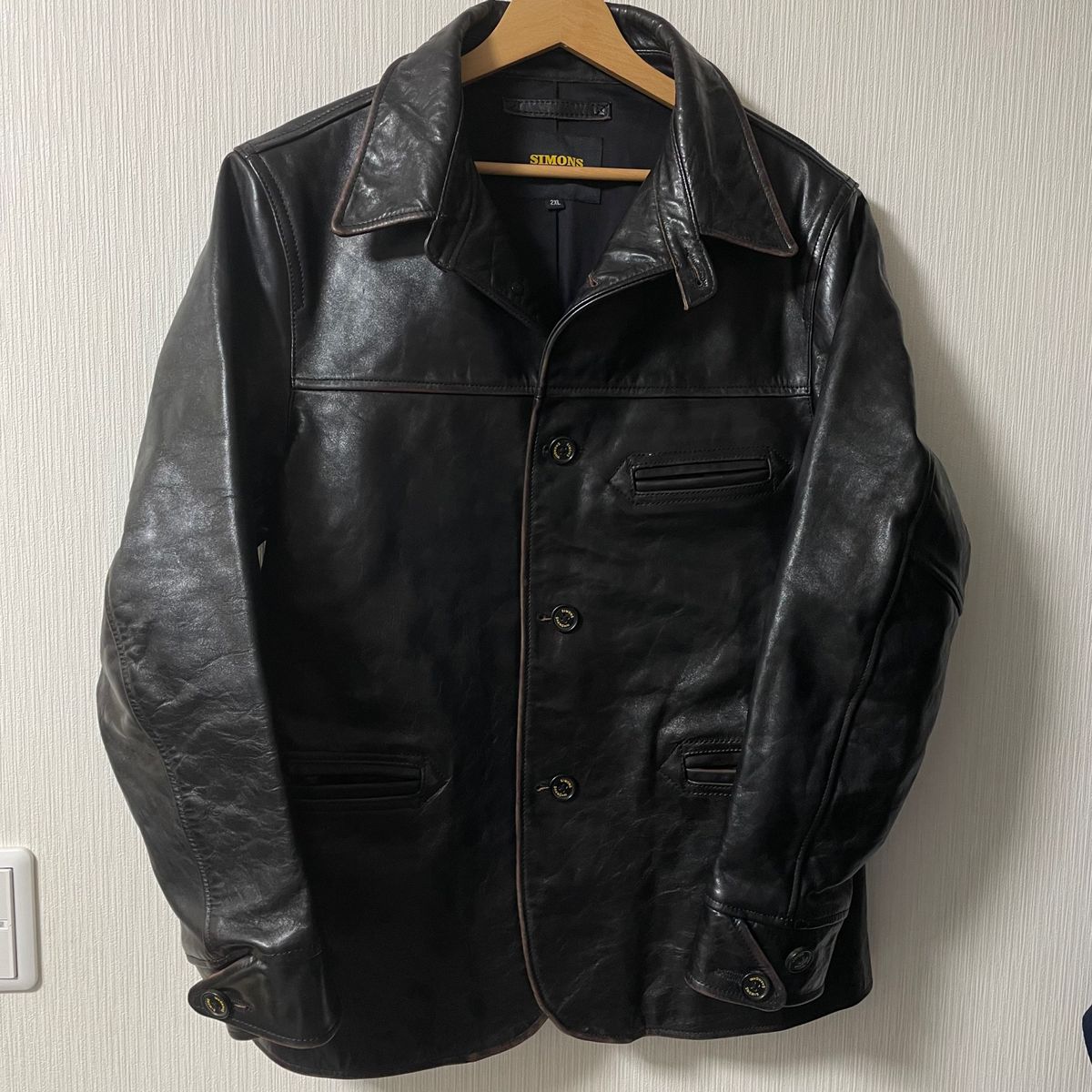 美品 simons レザーカーコート 茶芯ホースハイド 馬革 レザー 美品 simons レザーカーコート 茶芯ホースハイド 馬革 レザー