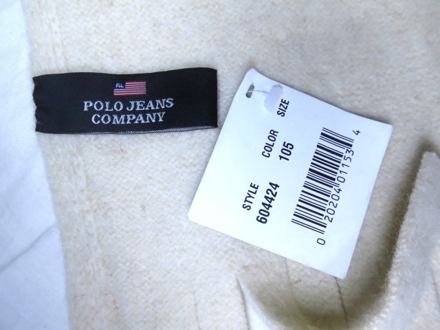 未使用品 RALPH LAUREN 星条旗 ウール マフラー フリンジ ナチュラル ホワイト POLO JEANS