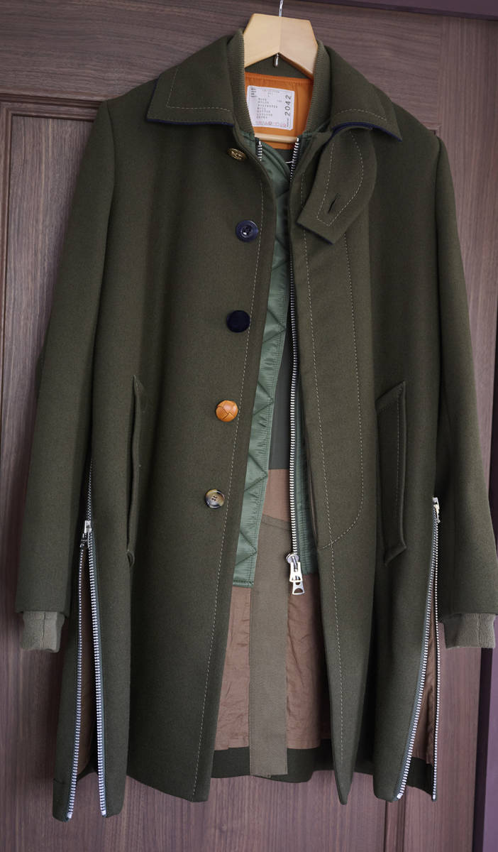 名作 Sacai サカイ 19AW MA-1 DOCKING MELTON STAIN COLLAR COAT 名作 Sacai サカイ 19AW MA-1 DOCKING MELTON STAIN COLLAR COAT
