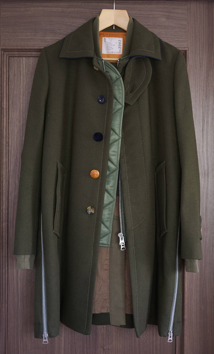 名作 Sacai サカイ 19AW MA-1 DOCKING MELTON STAIN COLLAR COAT 名作 Sacai サカイ 19AW MA-1 DOCKING MELTON STAIN COLLAR COAT