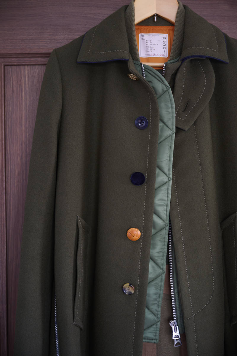 名作 Sacai サカイ 19AW MA-1 DOCKING MELTON STAIN COLLAR COAT 名作 Sacai サカイ 19AW MA-1 DOCKING MELTON STAIN COLLAR COAT