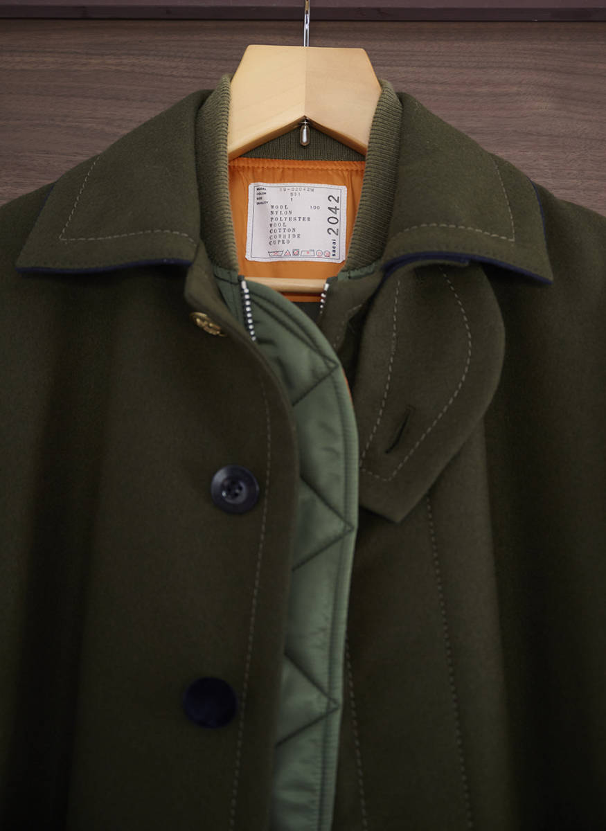 名作 Sacai サカイ 19AW MA-1 DOCKING MELTON STAIN COLLAR COAT 名作 Sacai サカイ 19AW MA-1 DOCKING MELTON STAIN COLLAR COAT