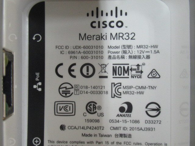 Ω Zキ1 11300# 保証有 MR32-HW CISCO Meraki MR32 クラウド管理型 ワイヤレス アクセスポイント ノークレームノーリターン 返品不可_画像7