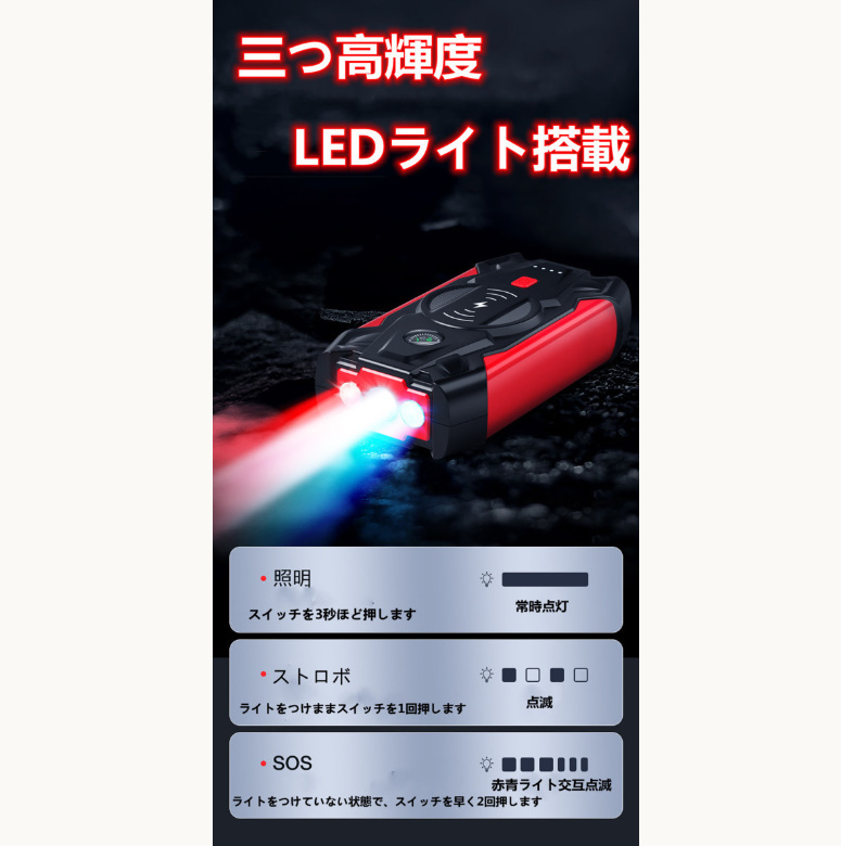 ★送料無料★ジャンプスターター 12V車用エンジンスターター 99800mAh 非常用電源 充電器 ポータブル充電器 LEDフラッシュライト自動車用_画像5