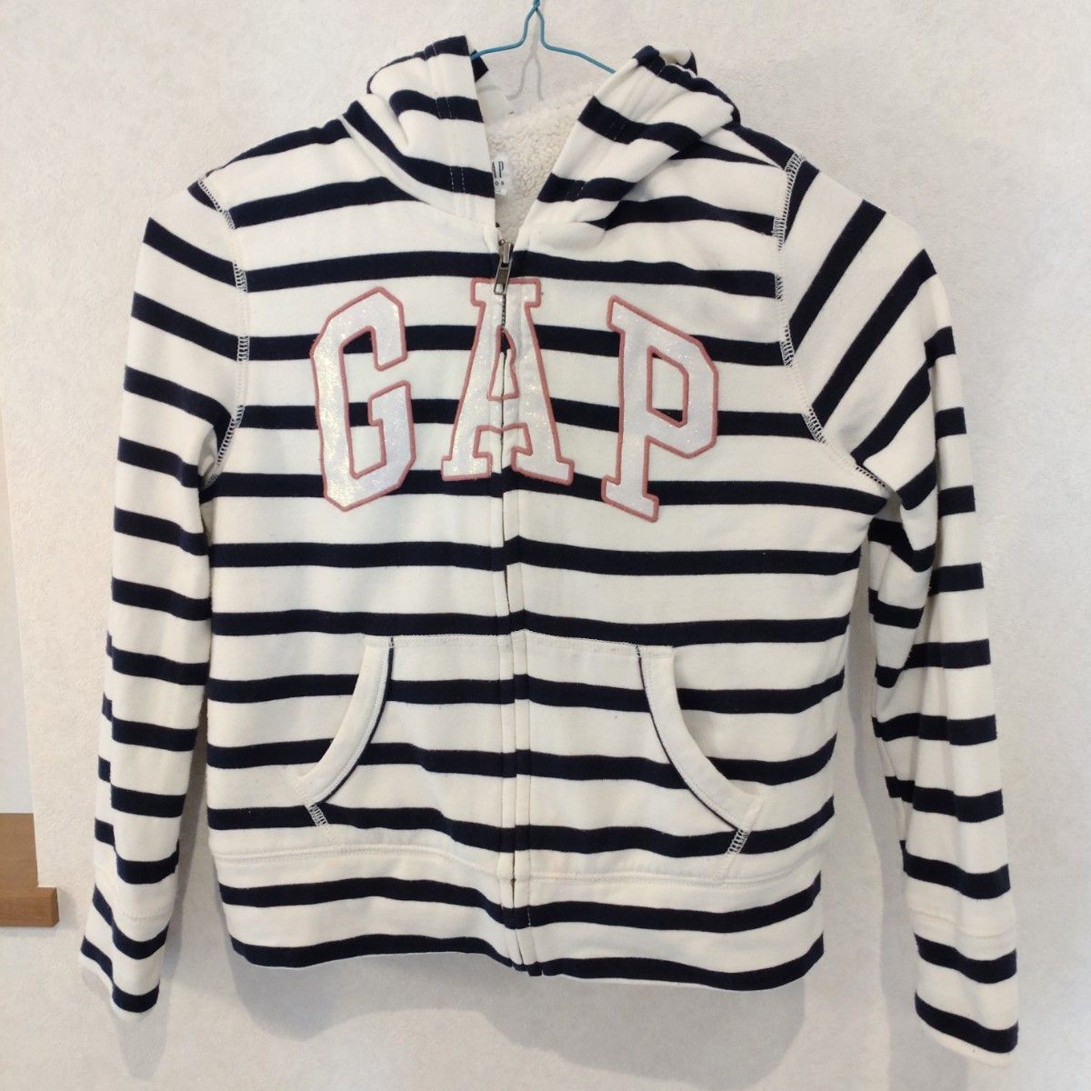 GAP kids 140サイズ相当　パーカー 裏ボア　スウェット ロゴ　 ボーダー