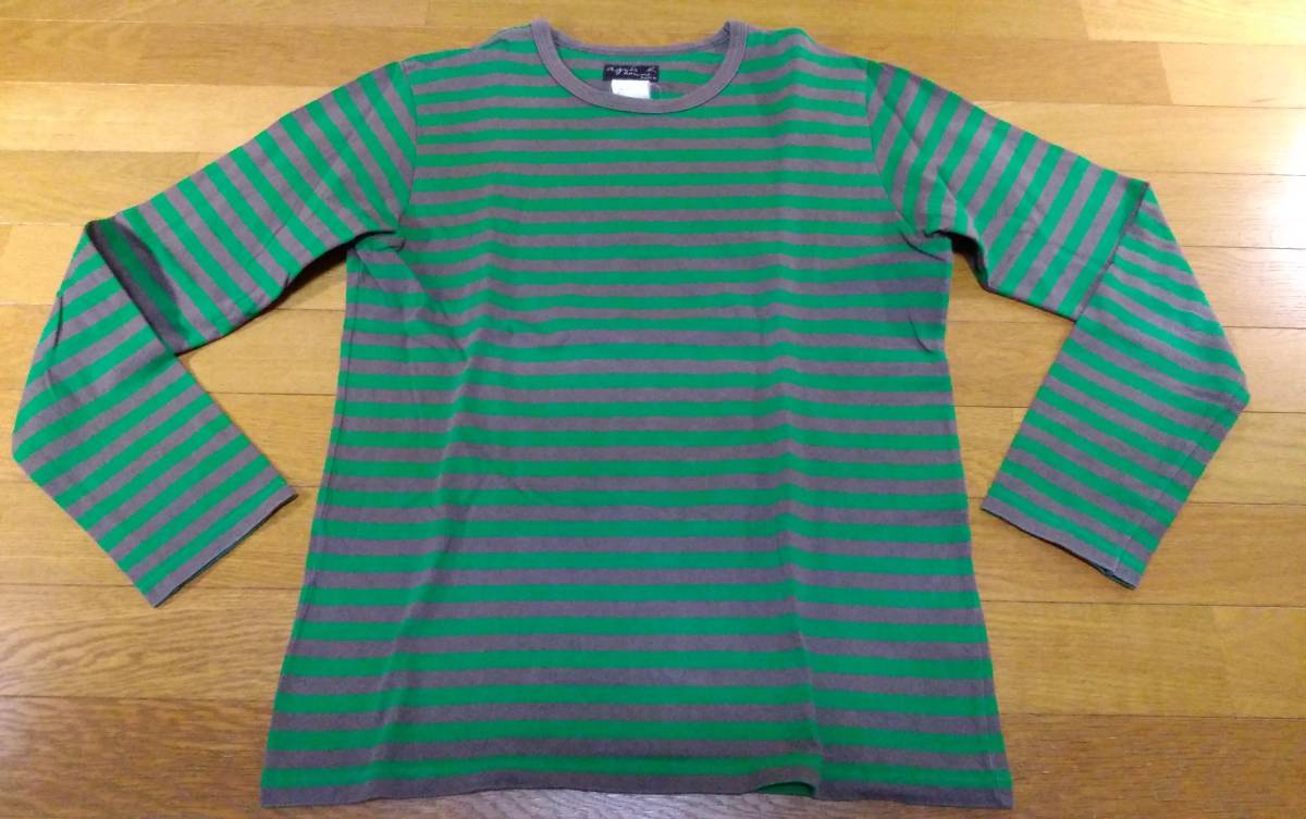 agnes b アニエスベー ロンT 長袖Tシャツ SIZE:2 緑 グレー ボーダー 送料510円～_画像1