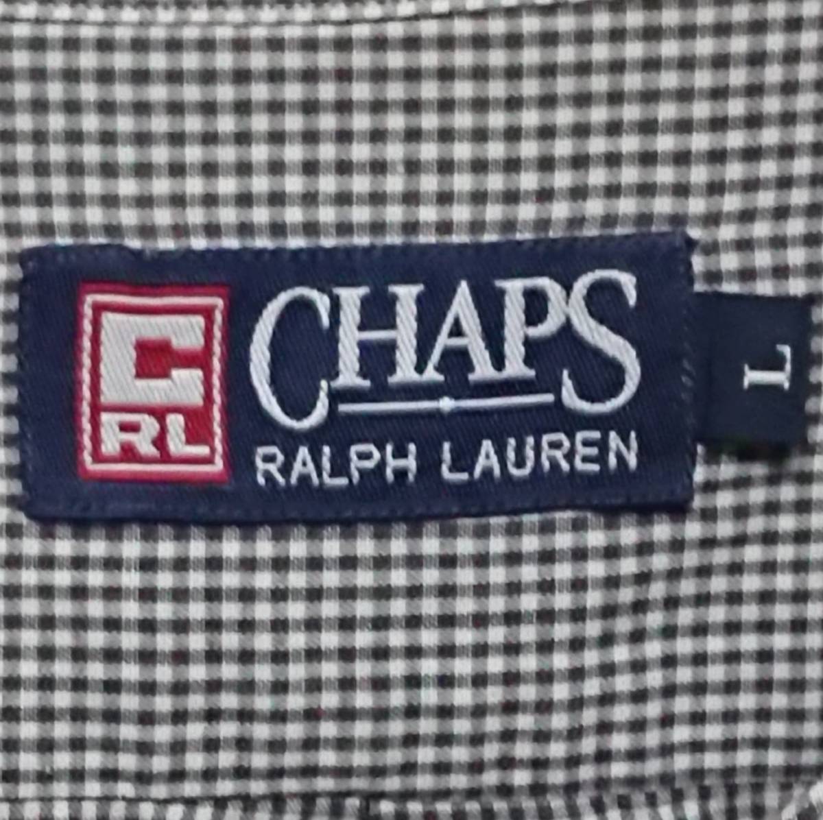 チャップス ラルフローレン CHAPS RALPH LAUREN 長袖シャツ　ギンガムチェック　墨黒×白　ボタンダウン　綿　L　ポロベアー　洗濯済