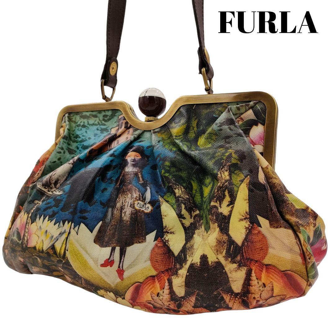 美品稀少】FURLA フルラ がま口 ハンドバッグ ショルダーバッグ 美品稀少】FURLA フルラ がま口 ハンドバッグ ショルダーバッグ