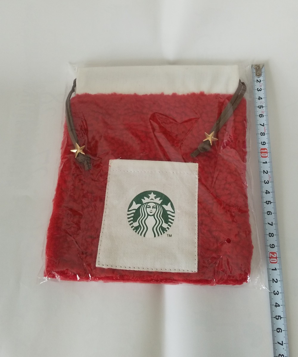 [送料込み]スターバックス/記念品//ボアバッグ(巾着、ポーチ)/Starbucks/未使用/赤////_画像1