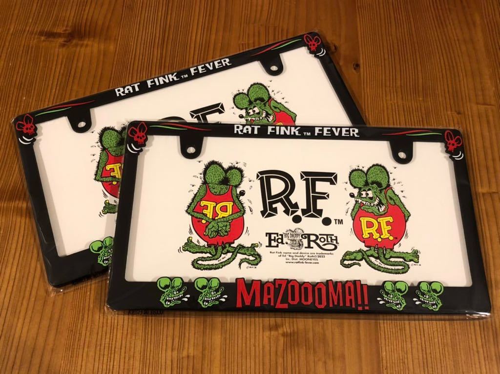 ２枚組 送料込み ブラック 車検適合 MOONEYES Rat Fink Face フェイス ロゴ ライセンスフレーム 車用 ナンバーフレーム 立体_画像1