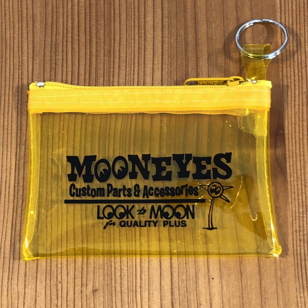 Moon Eyes ムーンアイズ キーリング ジップ ポーチ イエロー 黄色 mooneyes コインケース ミニポーチ 小物入れ 灰色 ファスナー_画像1