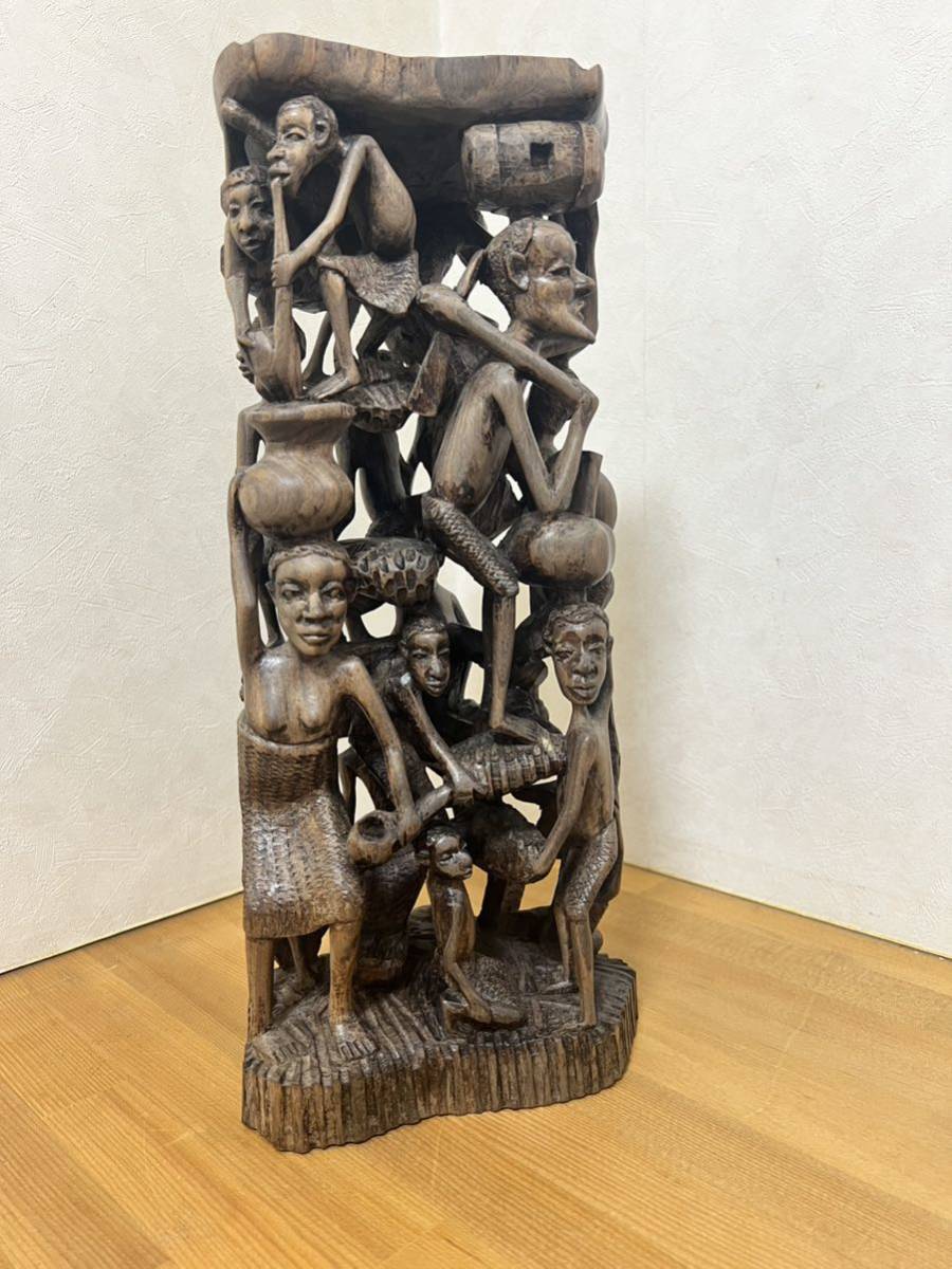 タンザニア　マコンデ彫刻　一刀彫ウジャマ　置物 ヴィンテージ　高さ約36cm