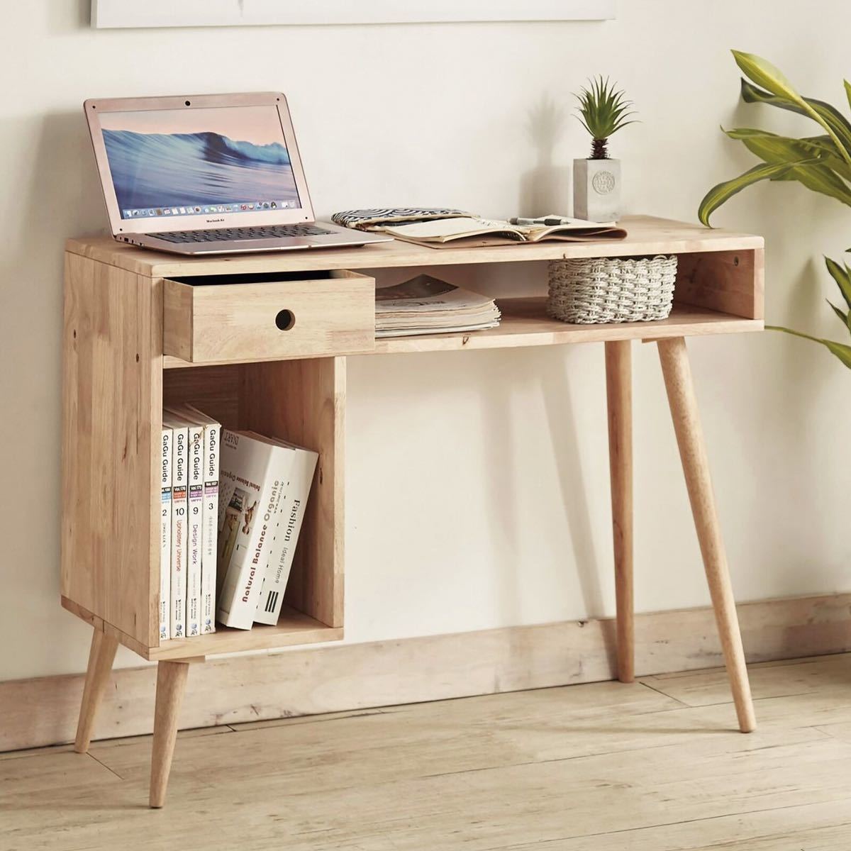[ free shipping ] Northern Europe Raver wood made with a tier of drawers on one side desk width 100 / wooden desk office desk computer desk PC desk office work desk natural purity natural tree 