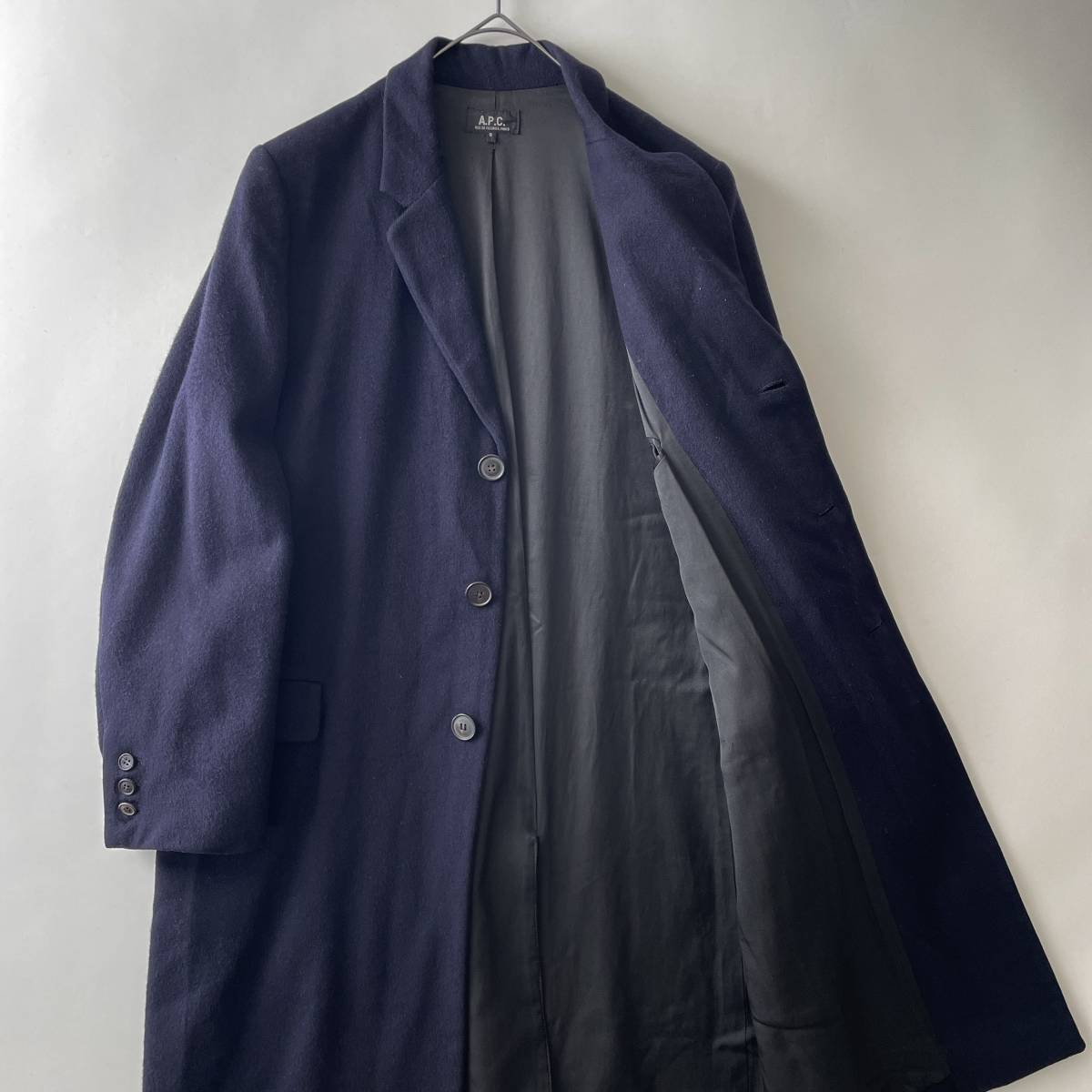 【90s/カシミヤ】A.P.C. size/S (te) フランス製 アーペーセー カシミア ウール チェスターコート アウター ネイビー 紺 cachemire coat_画像8