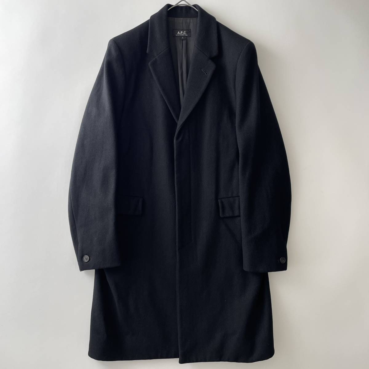 【初期/90s】A.P.C. size/S (pz) フランス製 アーペーセー メルトン ウール チェスターコート アウター ブラック 黒 FRANCE coat_画像1