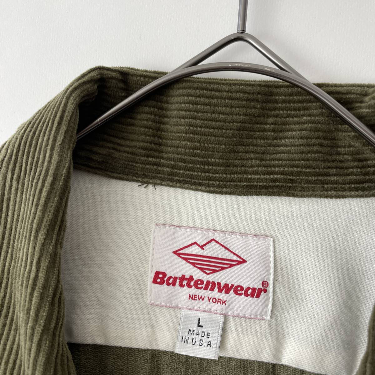 【USA製】Battenwear size/L (jb) バテンウェア コーデュロイ シャツジャケット 長袖 オープンカラー 開襟 カーキ グリーン shirt jacket_画像3