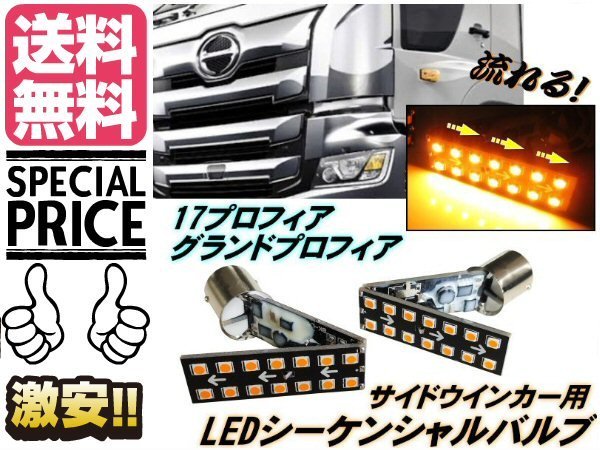 LED シーケンシャル ウインカー 2球17 プロフィア グランドプロフィア サイド 流れる 流れない 切替スイッチ付 S25 メール便送料無料/6_画像1